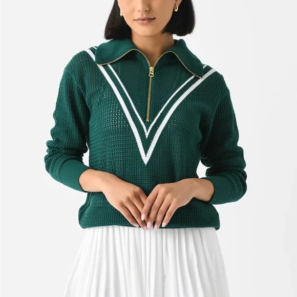 Varley Savannah Forest Green & White Knit Pullover | S - Picture 1 of 8